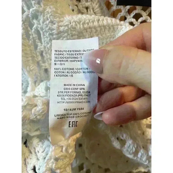 NWT Pinko Limosa Cream Cropped Crochet Tank Top Boho Festival Size Medium - Picture 6 of 10